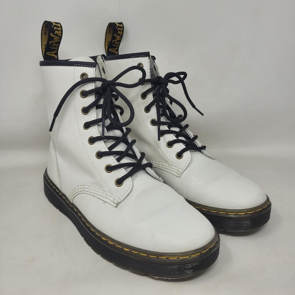 Dr Martens Zavala Boots Mens 9 White Leather Combat Ankle Lace Up Punk Goth